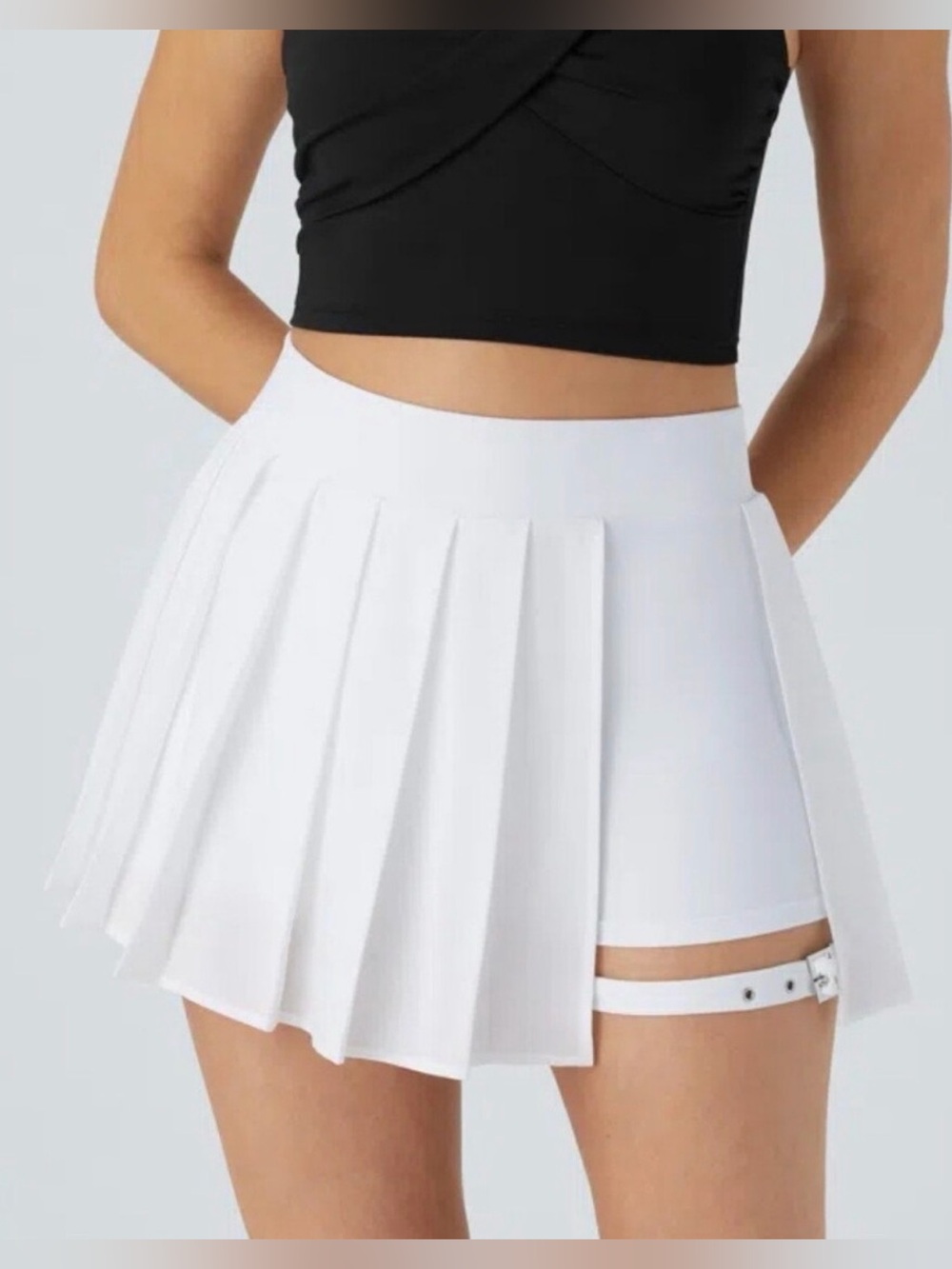 HALARA Breezeful High Waisted White Pleated Adjustable Buckle Tennis Skort - Picture 2 of 5